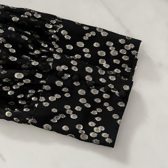 Milly Vicky Gold Metallic Dot Clip Blouse Smocked Black Sz S Cocktail Party Top - Picture 10 of 12